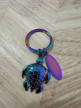 Iridescent Turtle Keychain with Charm - Rainbow Metallic